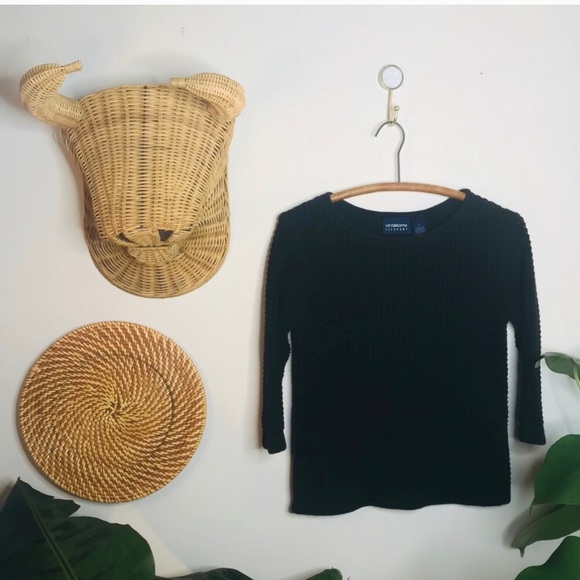 vtg vsco Crop Waffle Knit Black Boat Neck Sweater - Picture 6 of 6